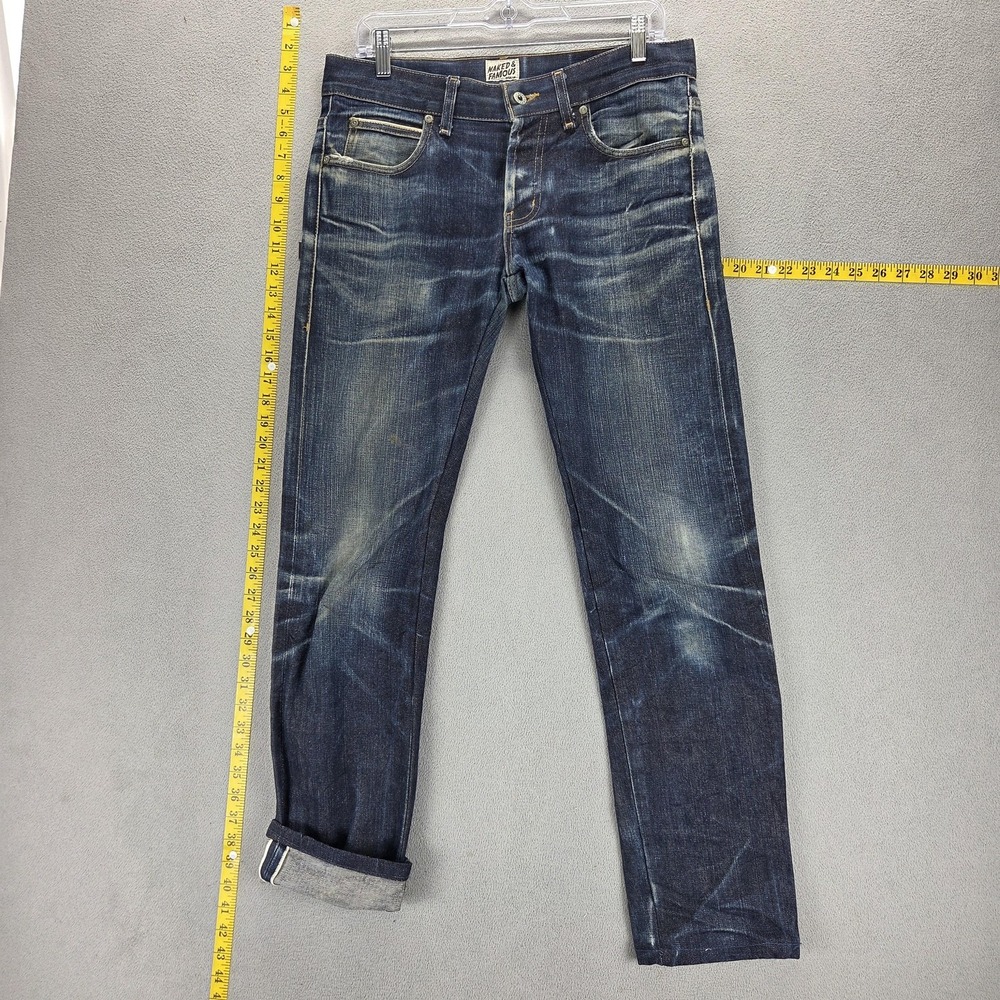 Naked & Famous Jeans Men 32x32 Blue Selvedge Super Skinny Guy Whiskers Honeycomb